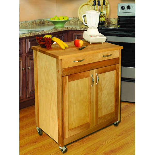 Winston Porter Chelwood 30'' Wide Rolling Kitchen Cart with Solid Wood